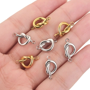 Gold and silver double-hole heart knot connectors for DIY jewelry necklace making