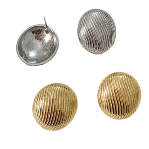 Elegant 18K gold and silver plated stainless steel round ribbed stud earrings