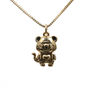 Golden tiger pendant necklace with zircon heart and king character on forehead