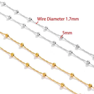 Stainless steel water wave bead chain with 5mm polished beads and 1.7mm wire diameter