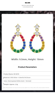 Macro shot showing 9.5mm width and 18mm height details of teardrop zircon earrings