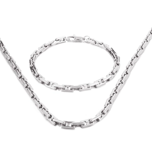 Set collana e bracciale a maglie rettangolari in argento con finitura lucida