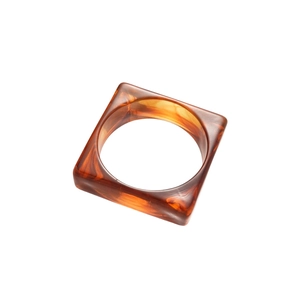 Minimalist square acrylic bangle with amber tortoiseshell texture and circular inner ring