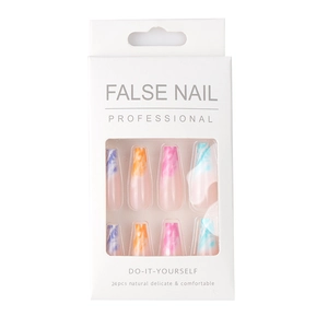 Rainbow marble gradient long ballerina press-on nails in 24pcs white window box