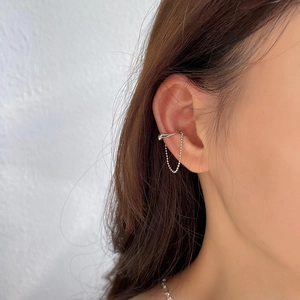 Minimalist S925 sterling silver irregular ear cuff with a dangling small bead chain