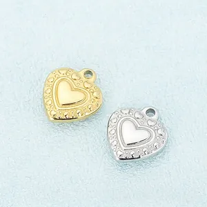 Heart Shaped Stainless Steel Pendants Embossed Relief Charms For DIY Necklace Bracelet Earring Jewelry Making Accessories