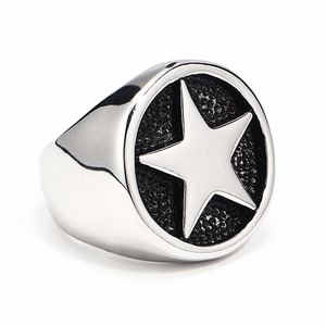 Retro stainless steel pentagram star ring for men with vintage black oxidized finish