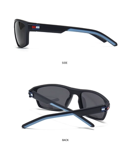 Détails des lunettes de soleil TR montrant le côté et les branches texturées bleues