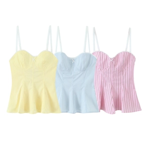 Canotta Peplum Sexy Da Donna Fiocco Spalline Regolabili Popeline Cami A Righe Streetwear Vestibilità Aderente