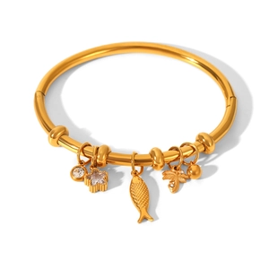 Bracelet en acier inoxydable plaqué or 18k avec breloques poisson et étoile