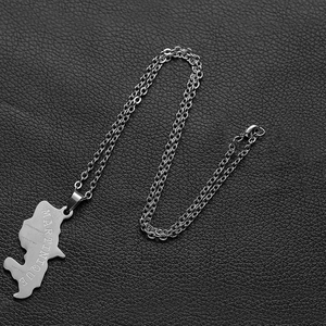 Detailed macro view of the Martinique island map pendant in silver stainless steel