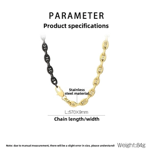 Détail du collier chaîne de 570mm en acier inoxydable avec maillons groin noir et doré