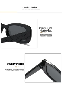 Detail of square sunglasses with woven texture temples and sturdy metal hinges