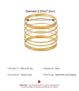 Detailed specs of layered gold alloy bangles showing 7.2cm diameter and 32.2g weight