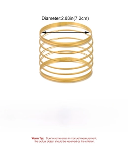Detailed specs of layered gold alloy bangles showing 7.2cm diameter and 32.2g weight
