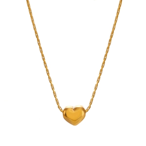 Collier minimaliste plaqué or 18 carats avec pendentif cœur 3D sur chaîne fine