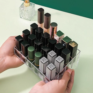 24-grid acrylic lipstick organizer with dustproof lid for cosmetic countertop storage
