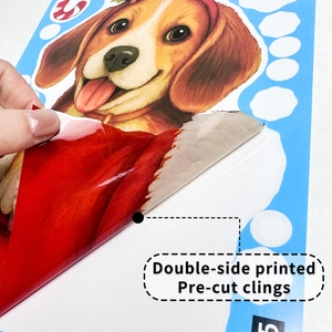Christmas window cling featuring a pre-cut beagle puppy with double-sided printing