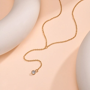 18K gold plated stainless steel Y-shaped necklace with dangling zircon stone