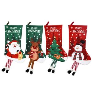 Set of 4 Christmas stockings with Santa, reindeer and snowman for holiday home decor