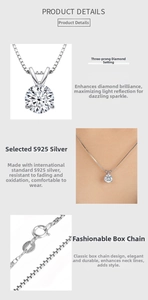 Detailed view of S925 sterling silver box chain and 3-prong moissanite pendant setting