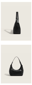 Classic black leather hobo underarm shoulder bag with soft pebbled texture for women