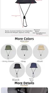 Detail view of quick-dry nylon bucket hat showing structure, colors, and fabric texture