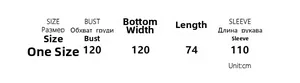 Detailed size chart for oversized denim jacket with bust and length measurements in cm