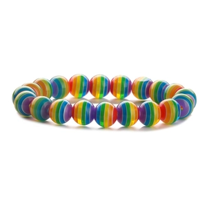 8mm rainbow striped agate beads bracelet with tiger eye stones on white background