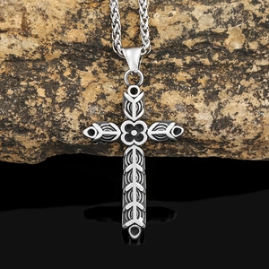 Collier Pendentif Croix En Acier Inoxydable Vintage Avec Gravure De Fleurs Et Vignes Bijoux Gothiques Pour Hommes Femmes