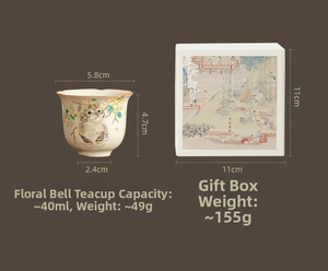 Ru-kiln ceramic teacup with cat pattern in a square gift box with dimensions