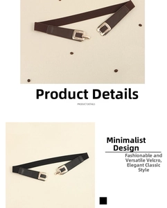 Detail of elastic waist belts in black and brown with golden metal square buckle