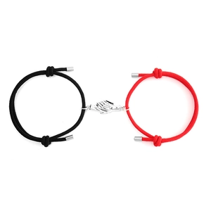 Bracelets de couple magnétiques réglables avec cordes tressées rouge et noir pour amoureux