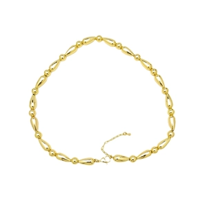 Minimalist 18k gold plated bamboo link necklace with pearl beads and lobster clasp