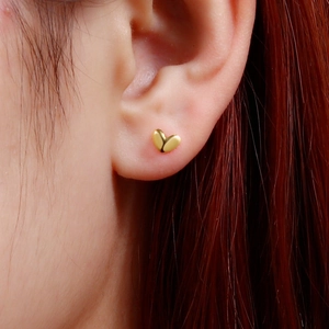 Minimalist S925 silver heart screw back stud earrings in gold finish worn by model