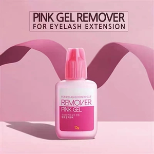 Pink Sky Clear Gel Remover for eyelash extension glue 15g bottle on a silk background