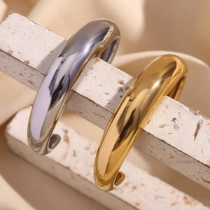 Minimalist thick chunky open cuff bracelet in gold and silver finish with mirror polishing