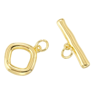 Close-up of 18K gold plated copper OT toggle clasps with hammer texture for jewelry