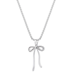 Nahaufnahme einer silbernen Schleifenkette mit Zirkonia-Besatz an einer Gliederkette aus Metall