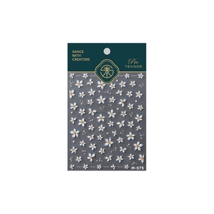 Adesivi per unghie 5D a rilievo con fiori blu e bianchi e tocchi oro M575