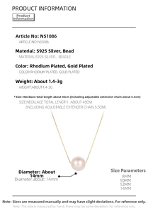 Detail of S925 silver necklace featuring a 14mm round pink shell pearl pendant