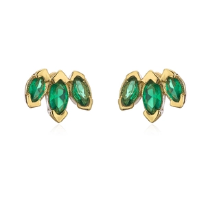 18K gold plated snake studs with green marquise zircons in a crown design
