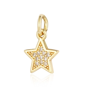 Detailed close-up of a golden five-point star pendant with sparkling cubic zirconia inlay