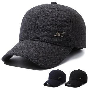 Men Winter Baseball Cap With Foldable Ear Flaps Woolen Blend Warm Windproof Outdoor Casual Adjustable Dad Hat