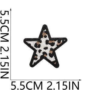 Detail of leopard print star patch with 5.5cm measurement for clothing decoration