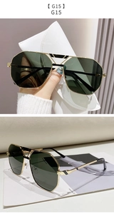 Detail einer klassischen goldenen Polygon-Sonnenbrille mit G15-Gläsern und Lederetui