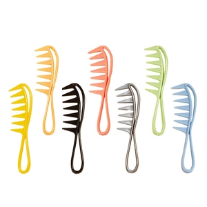 Set of seven colorful wide-tooth combs for long hair in vibrant plastic candy colors