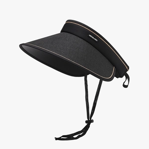 Women's UV protection black sun visor with wide brim and adjustable chin strap