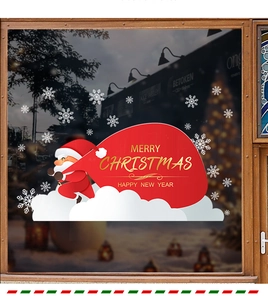 Festive Santa Claus glass window sticker with snowflakes and Merry Christmas lettering