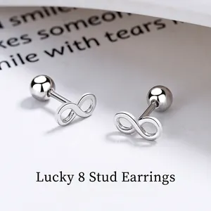 Infinity Symbol Stud Earrings 925 Sterling Silver Screw Back Minimalist Geometric Shape Jewelry For Women